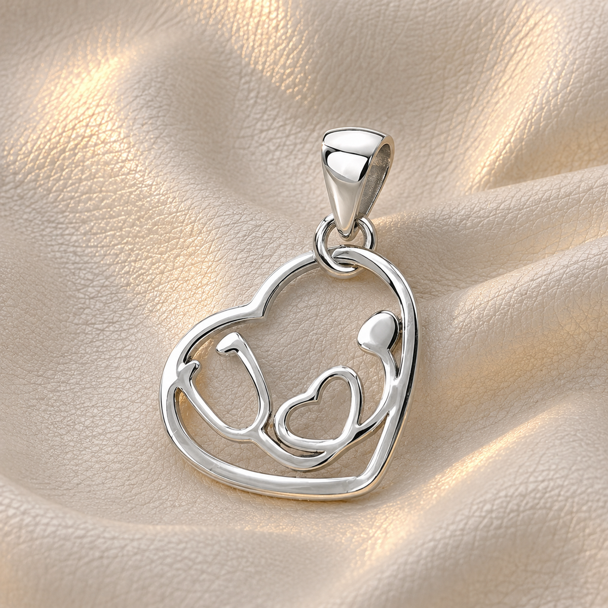 Colgante Estetoscopio en Corazón Grande en Plata 925