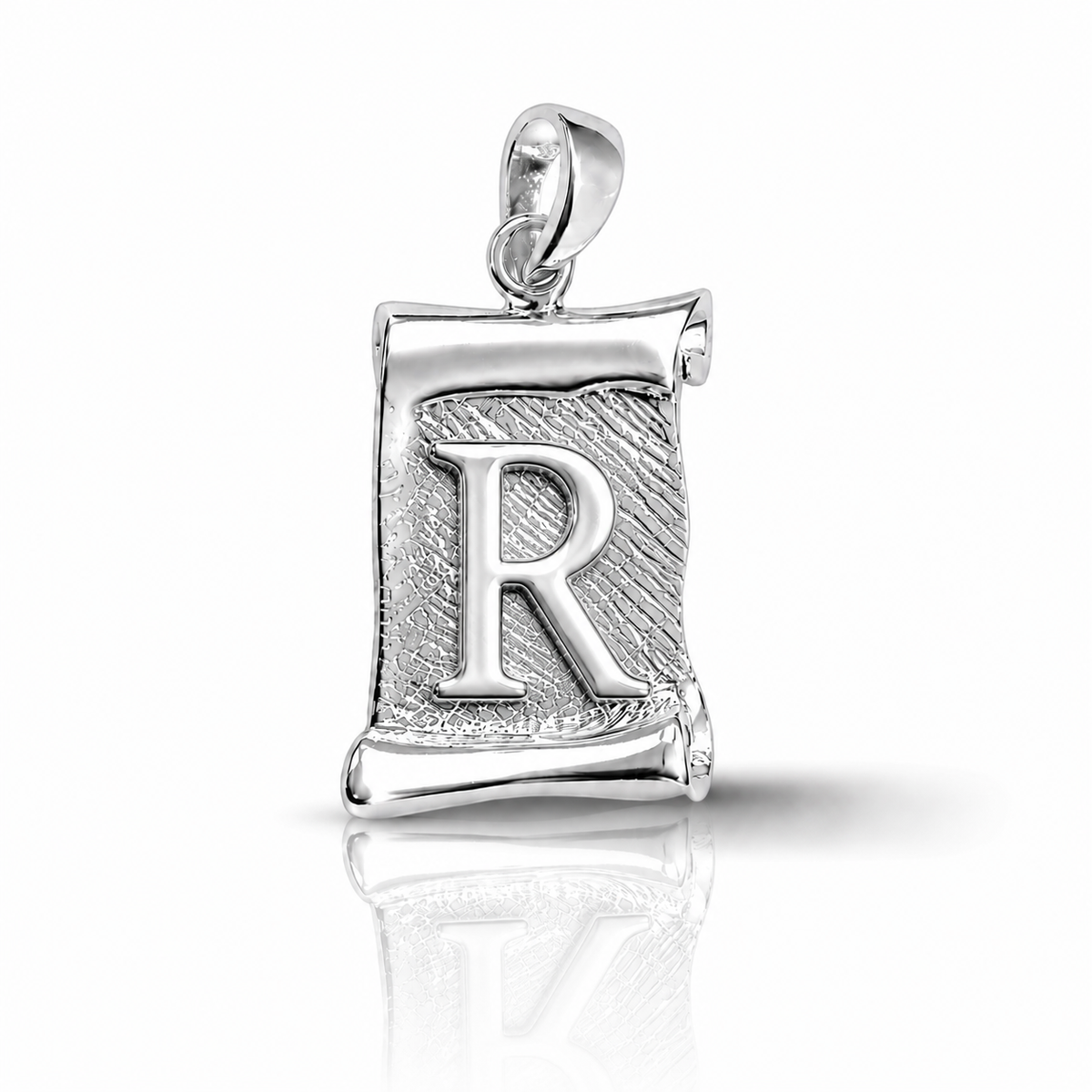 Colgante Pergamino Letra R Inicial en Plata 925