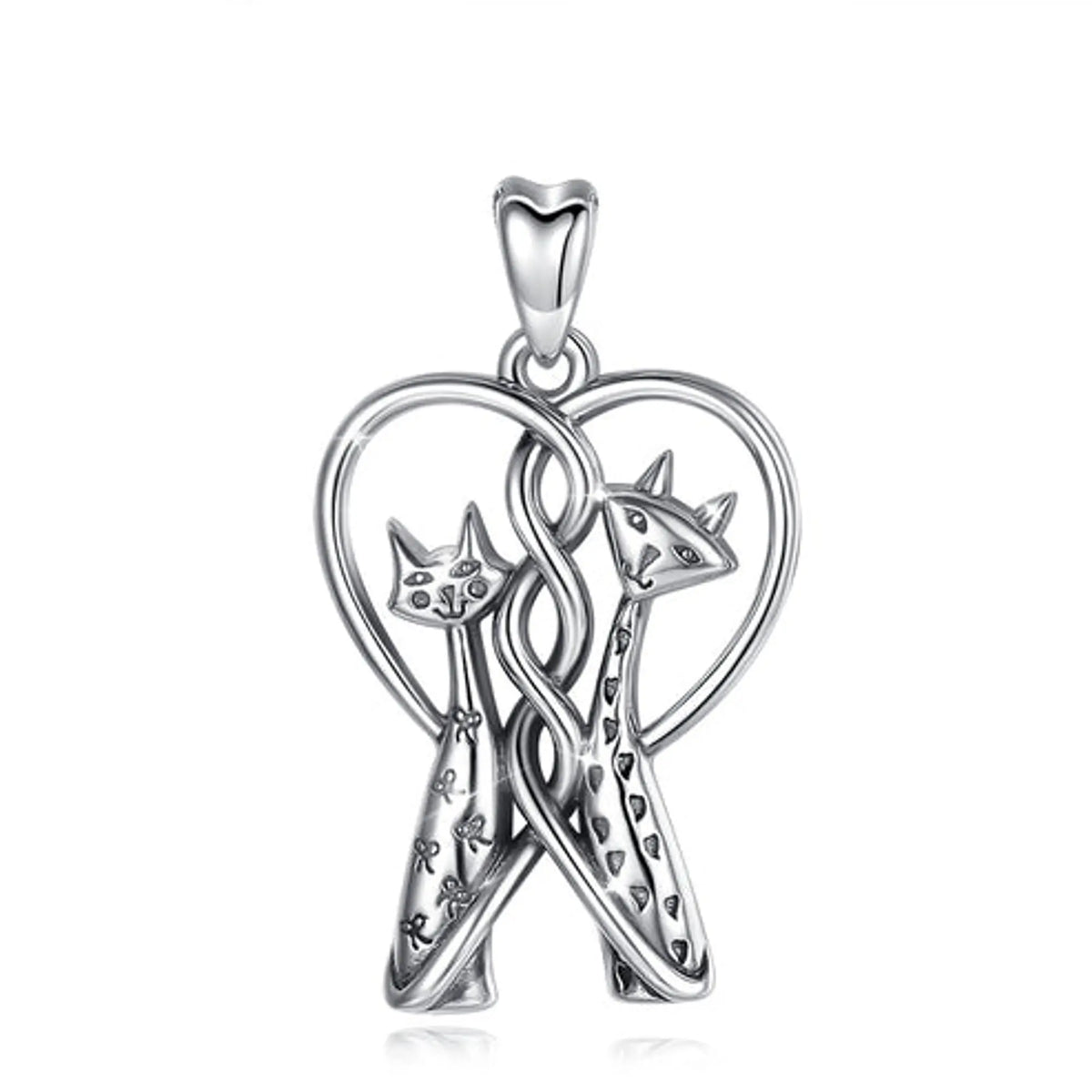 Colgante Pareja de Gatos Corazón en Plata 925