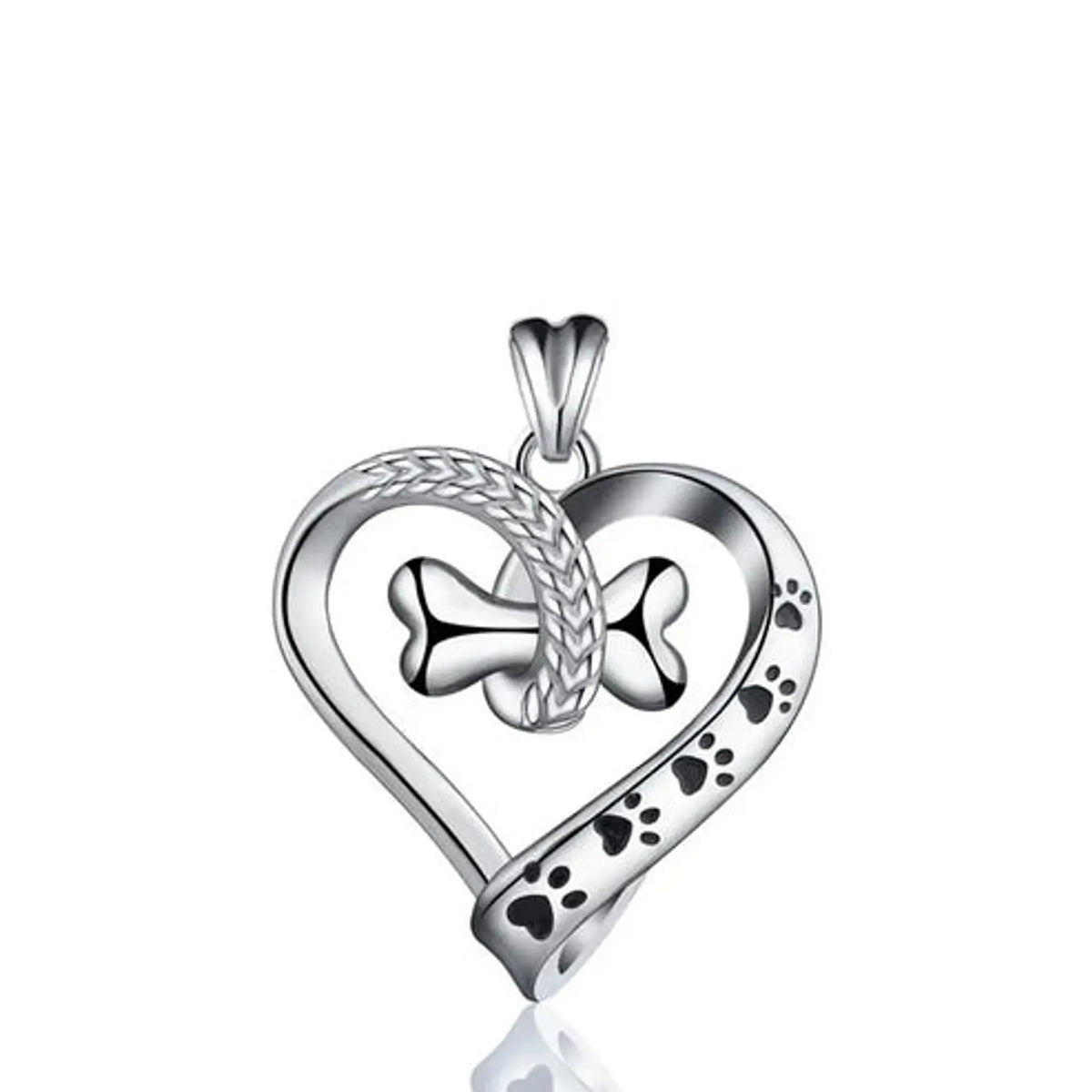 Colgante Corazón Huesito y Huellitas de Mascota en Plata 925