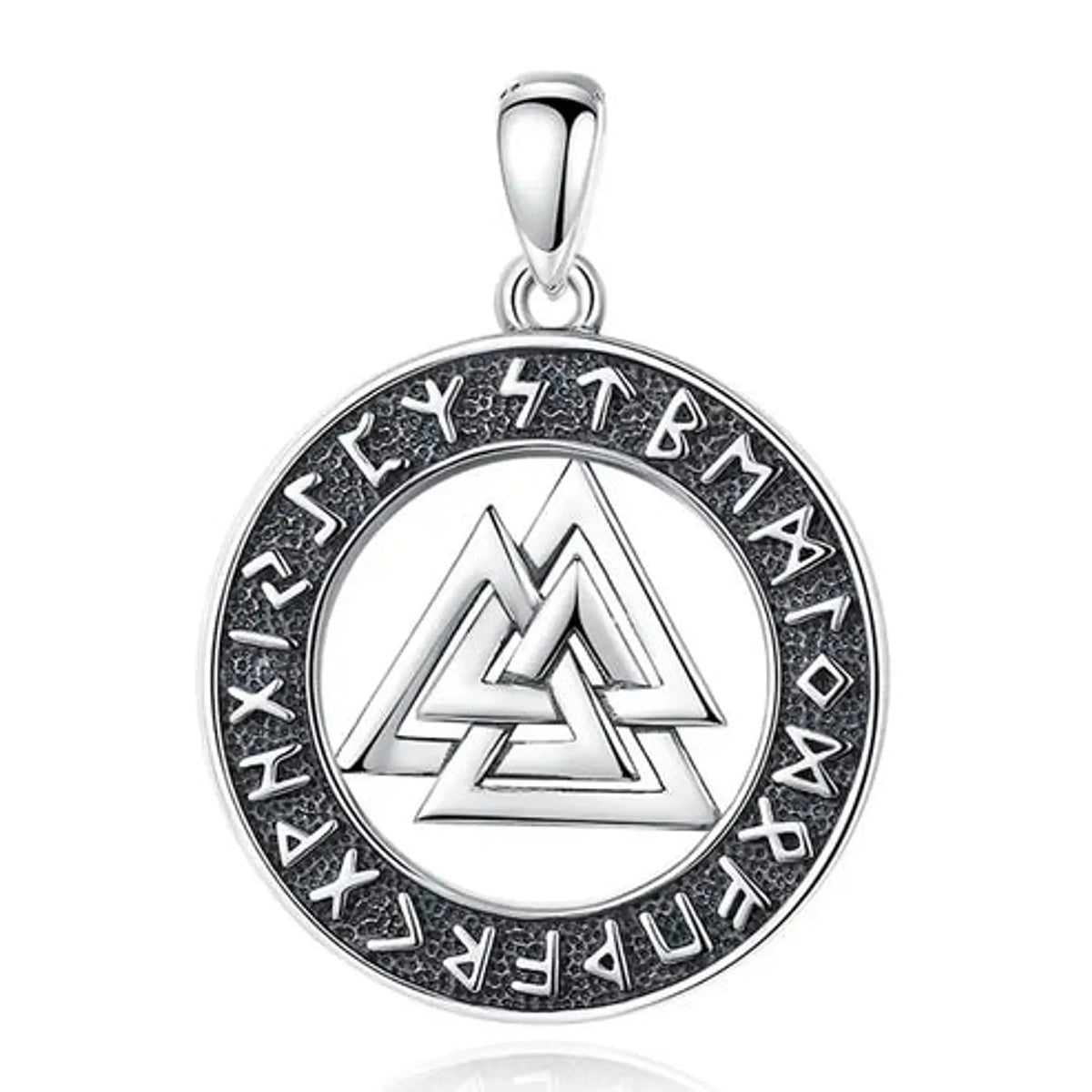 Colgante Medallón Valknut de Odín con Runas Futhark 23mm en Plata 925