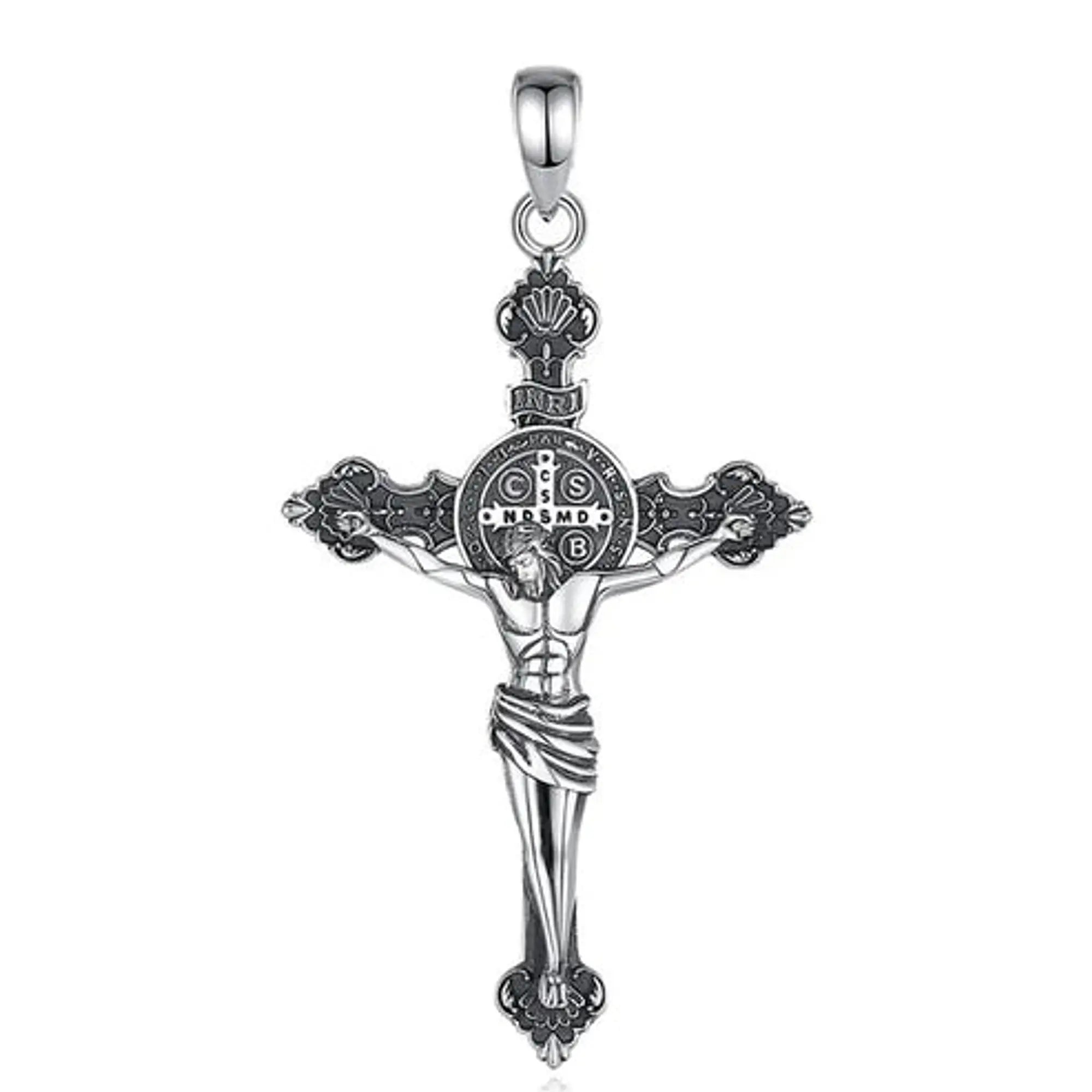 Colgante Cruz de San Benito Calada con Borde en Plata 925