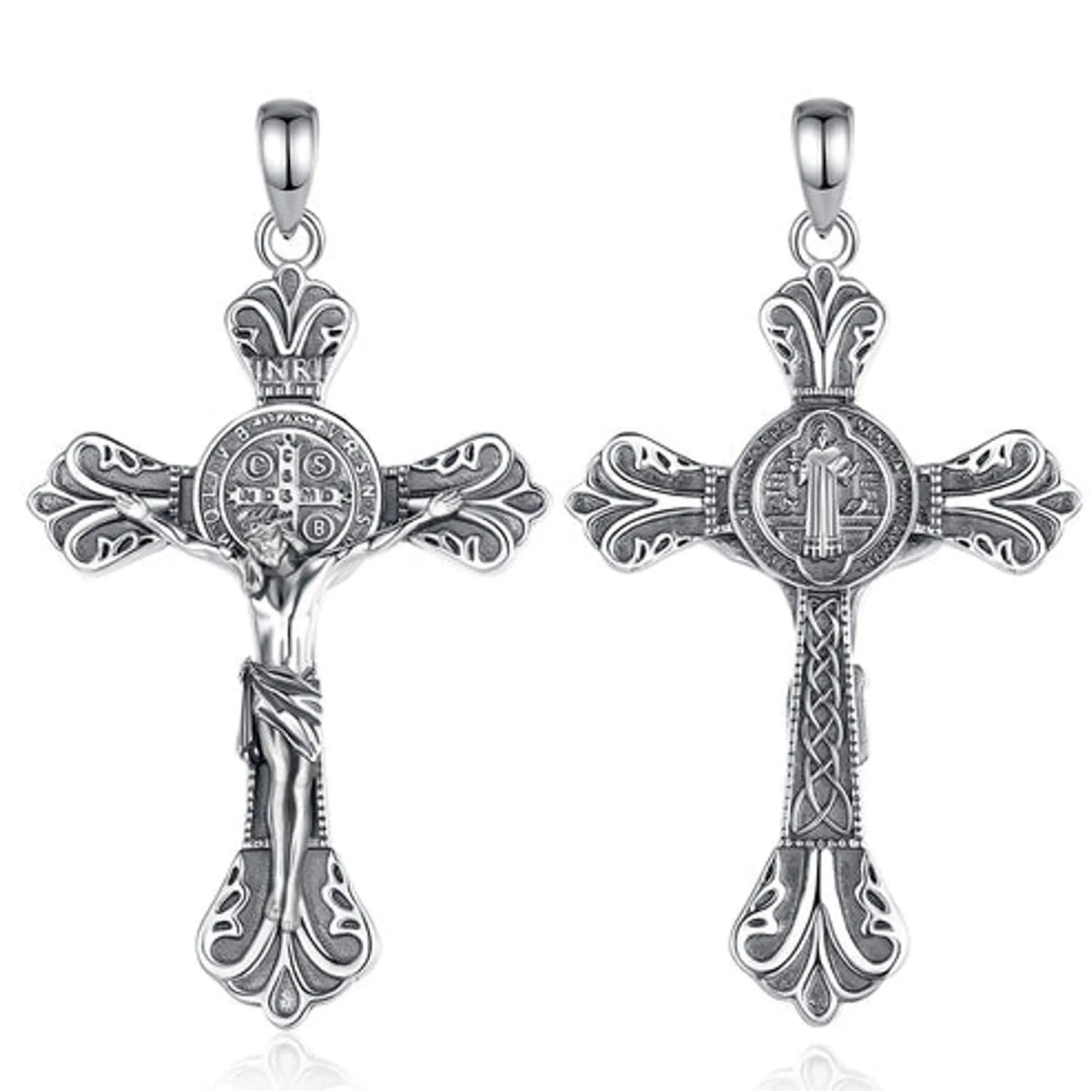 Colgante Cruz de San Benito Tallada Fina en Plata 925