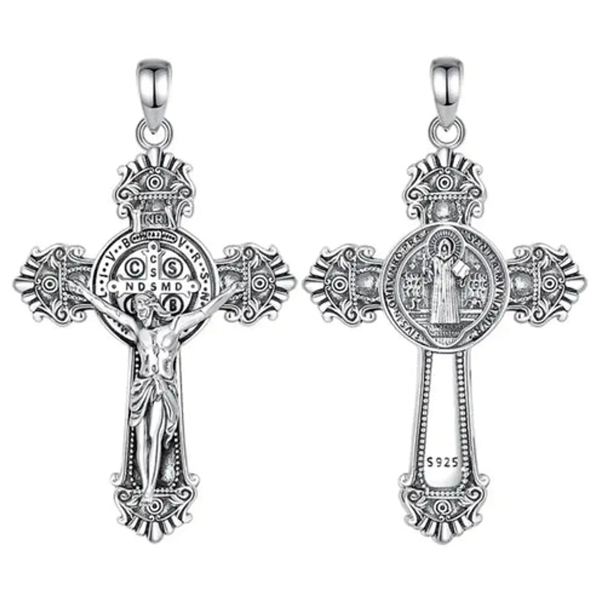 Colgante Cruz de San Benito Redonda Mediana en Plata 925
