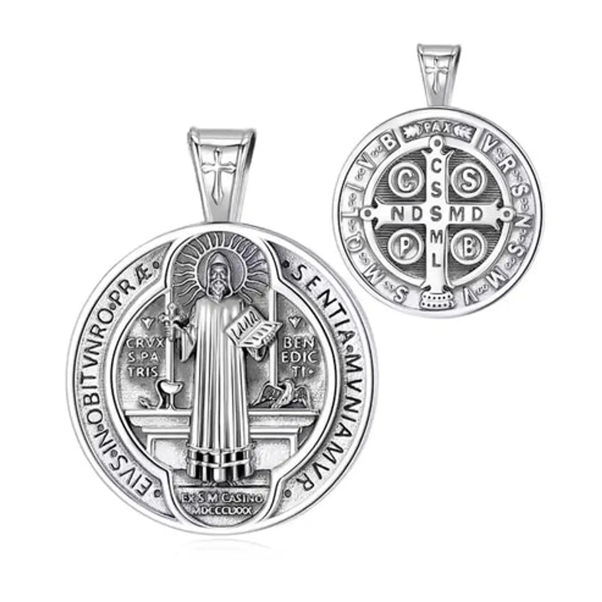 Colgante Medalla de San Benito Envejecida en Plata 925