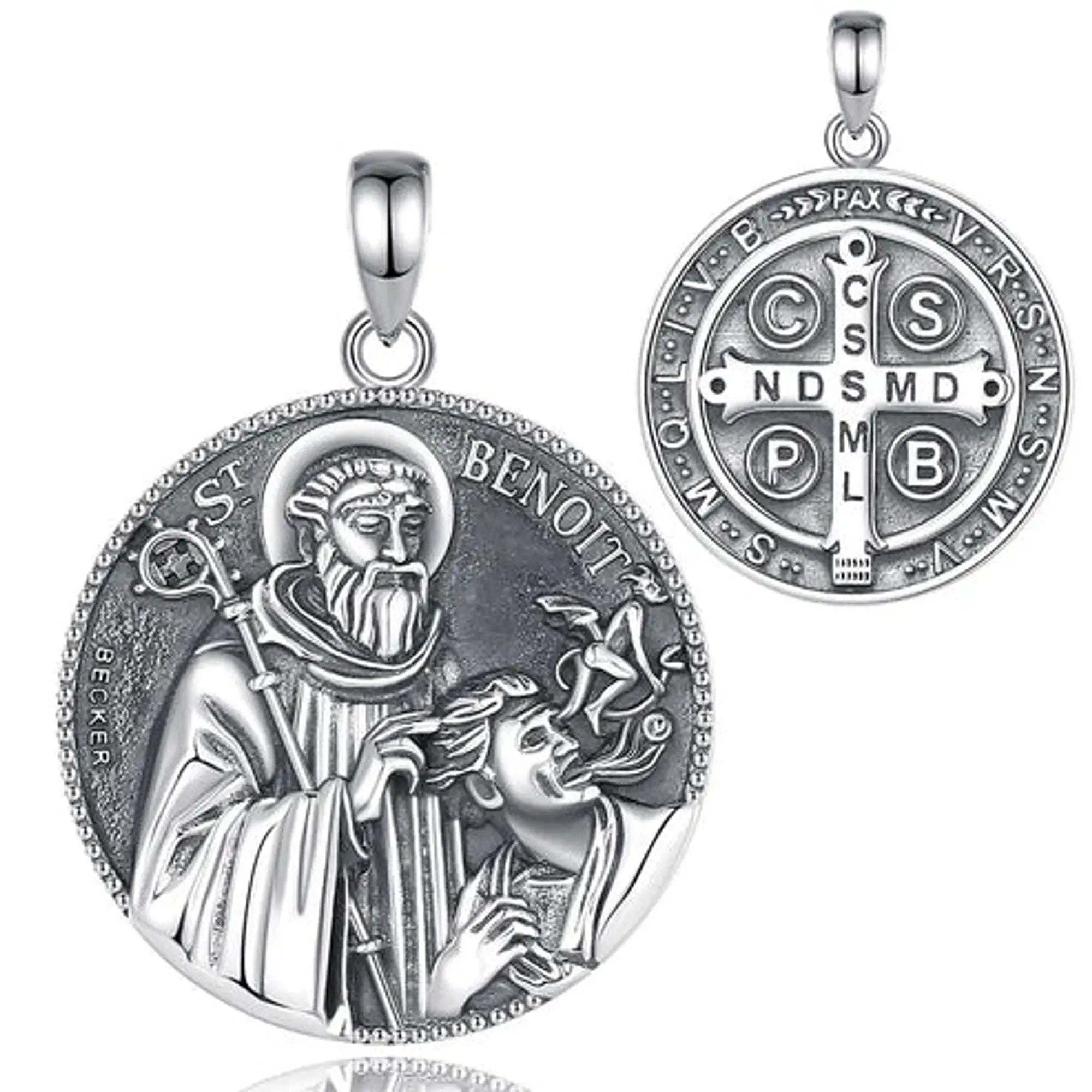 Colgante Medallón San Benito Envejecido de Protección Plata 925