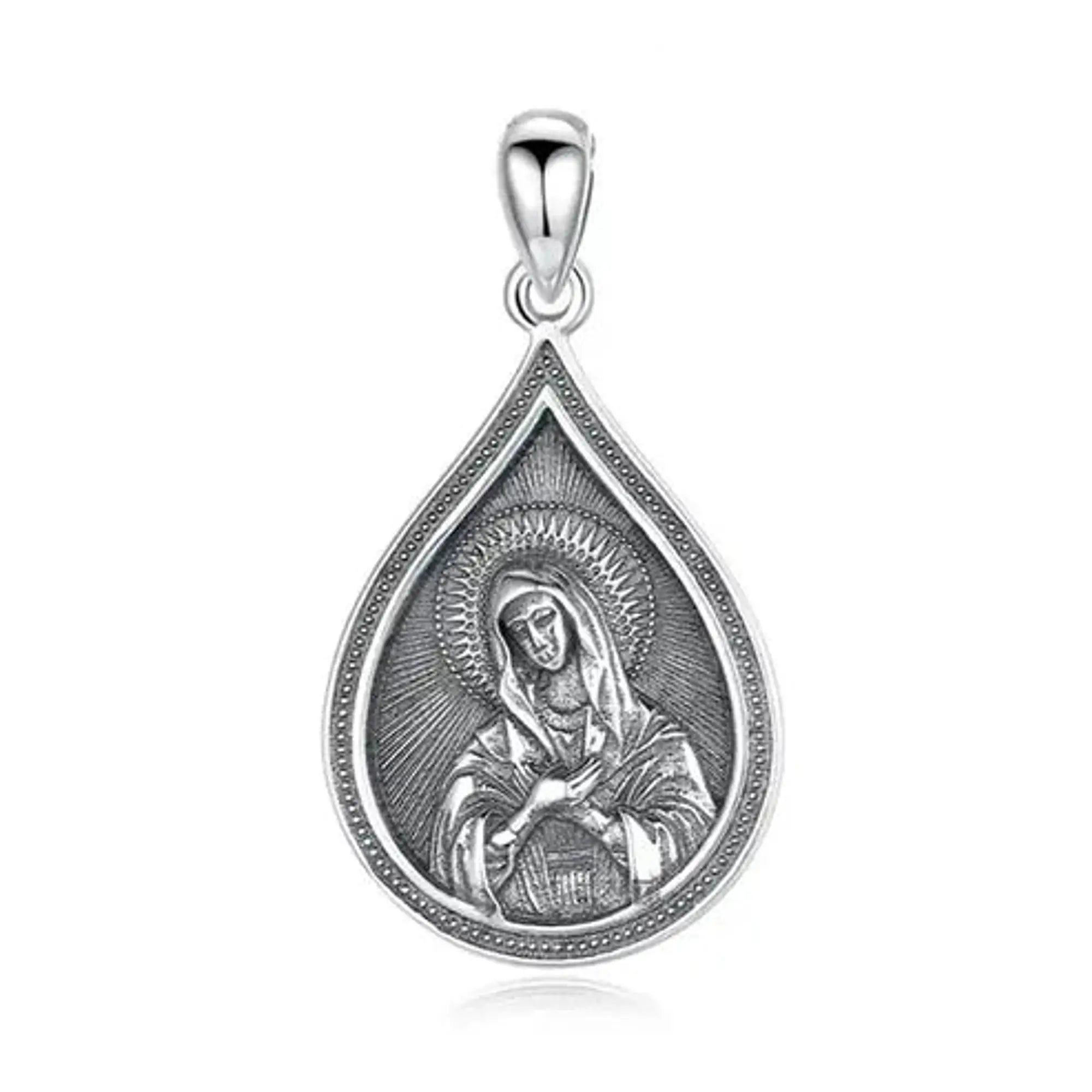 Colgante Medalla Virgen María Círculo Pulido Plata 925