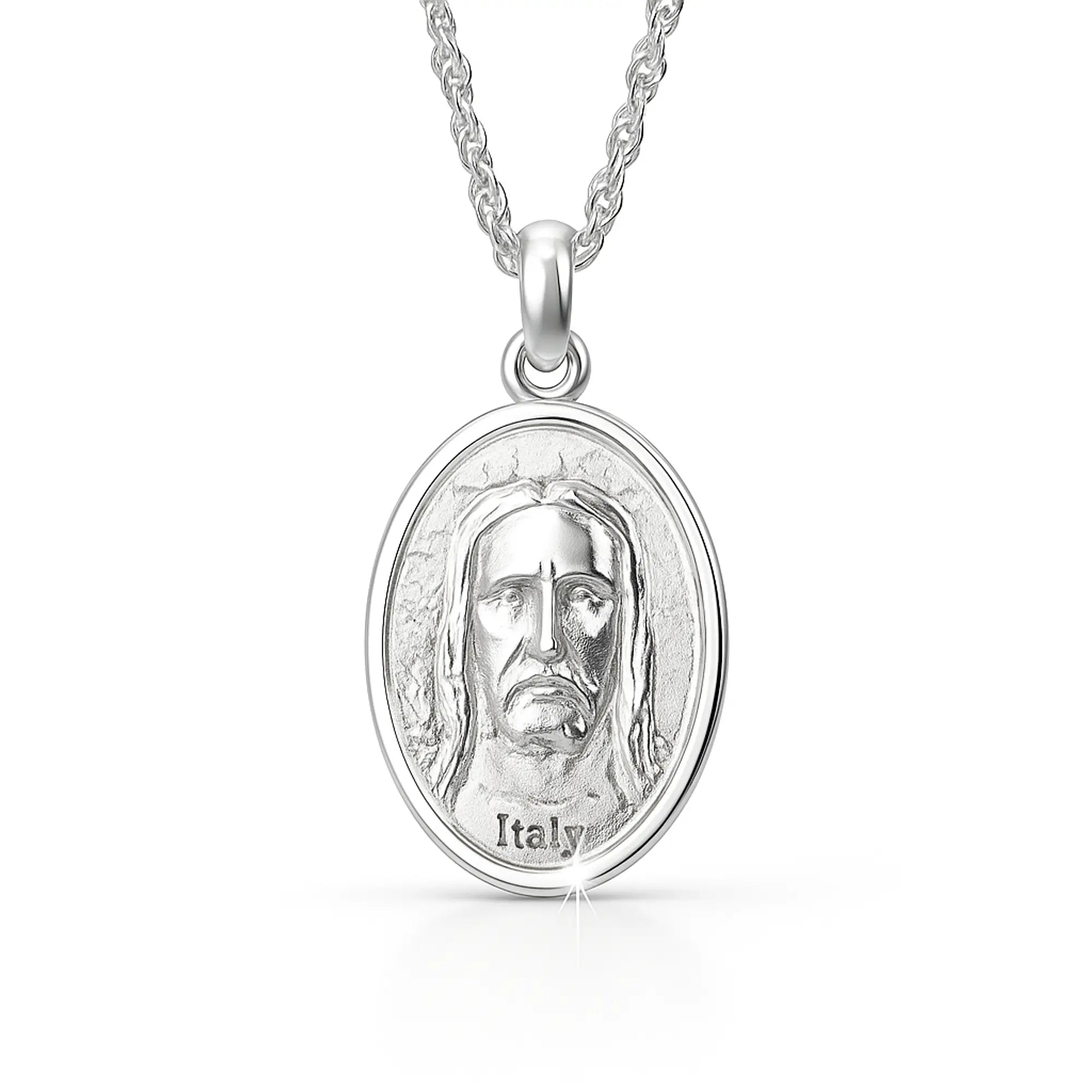 Colgante Medalla Sagrado Corazón de Jesús y María Plata 925