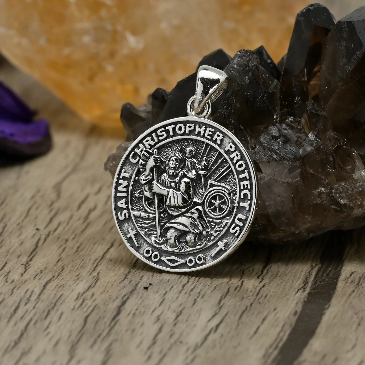 Colgante Placa Saint Christopher 21mm en Plata 925