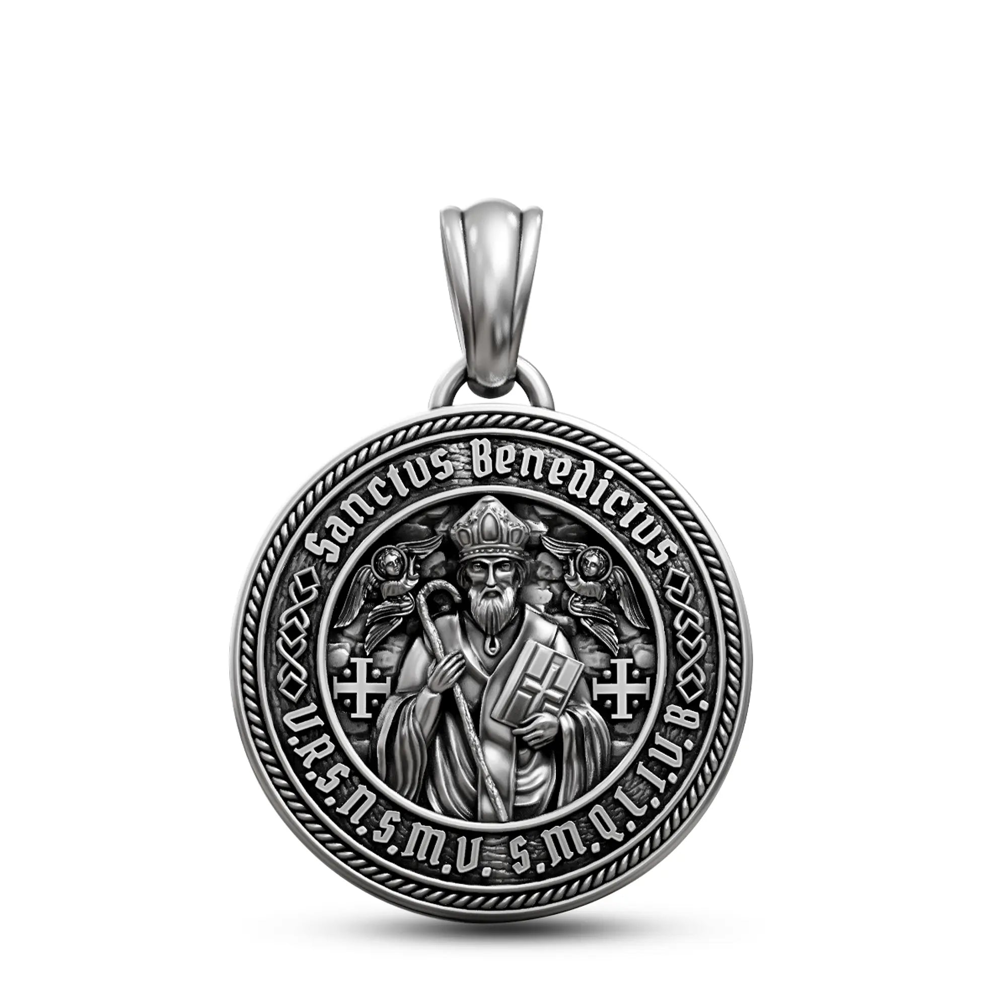 Colgante Placa San Benito 21,5mm en Plata 925