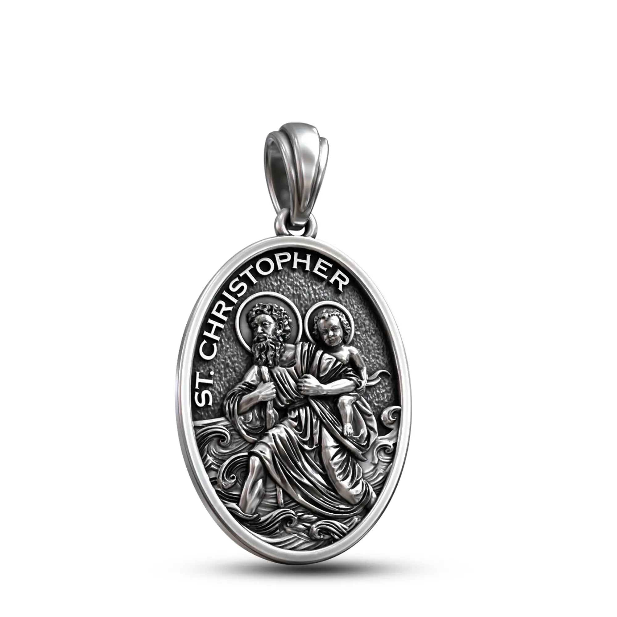 Colgante Medalla St. Christopher Protect Us en Plata 925