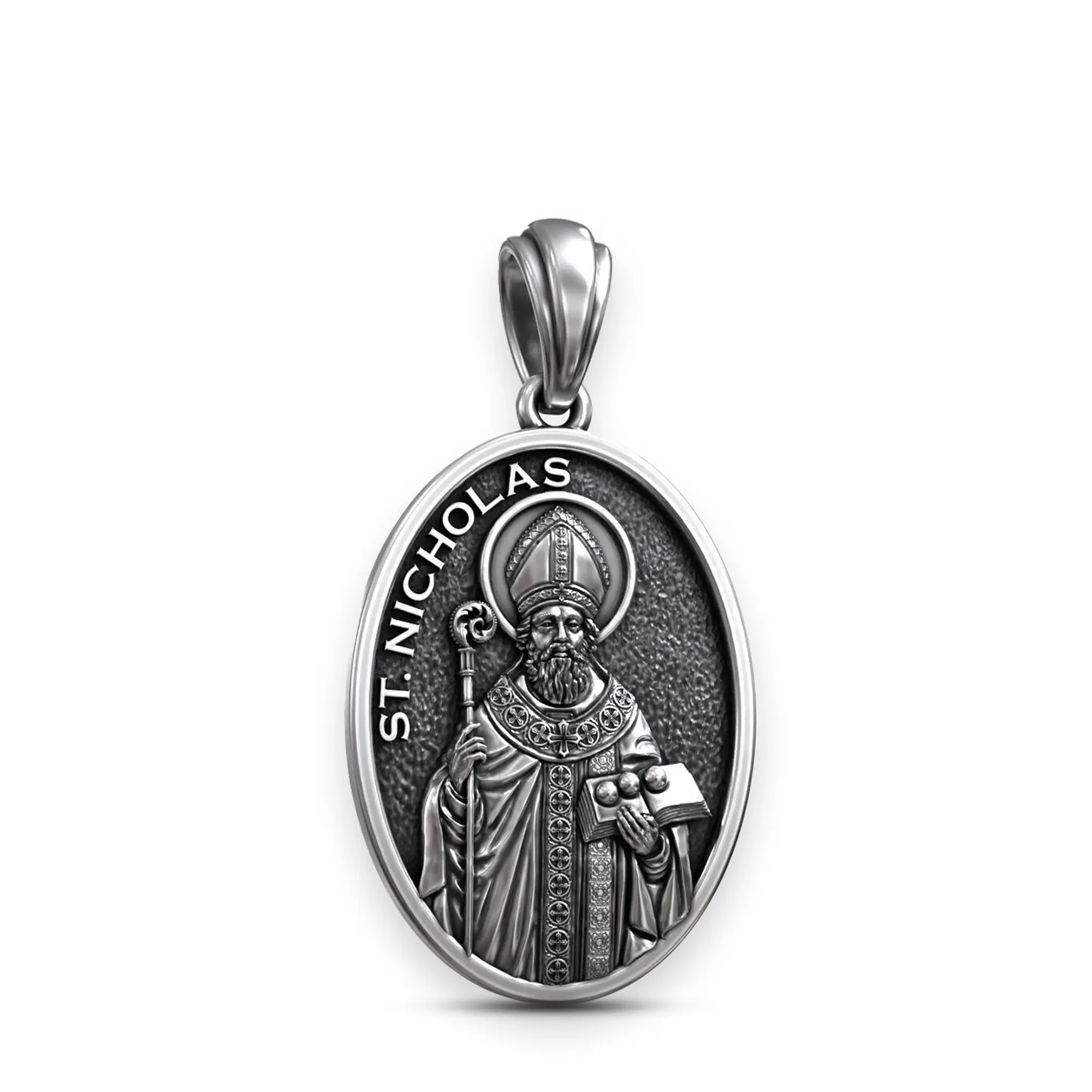 Colgante Medalla de San Nicolás de Bari en Plata 925