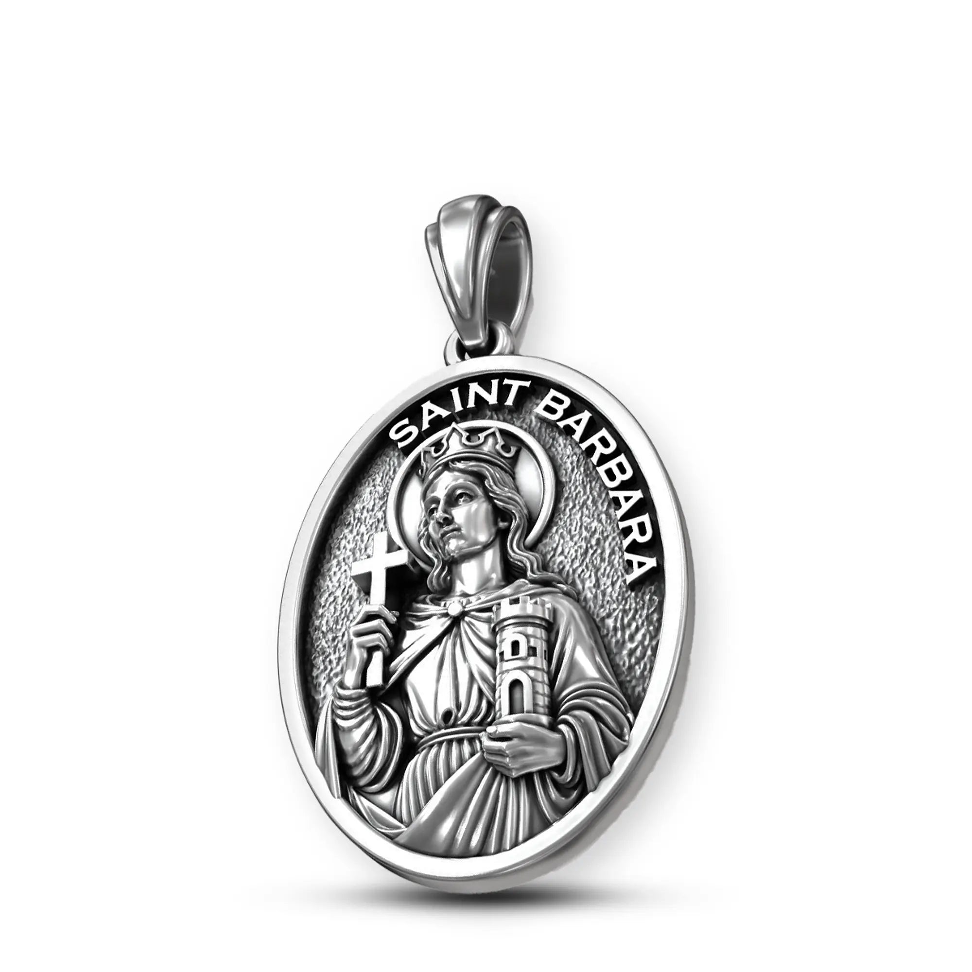 Colgante Medalla de Santa Bárbara Bendita en Plata 925