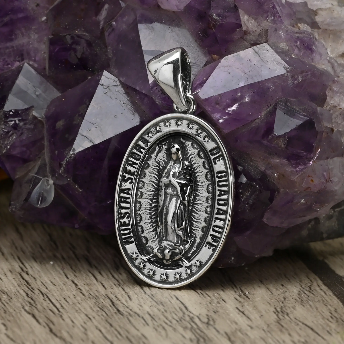 Colgante Medallón Virgen de Guadalupe Gran Formato Plata 925