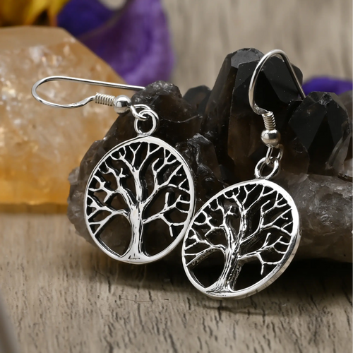 Aros Colgantes Árbol de la Vida Redondo en Plata 925