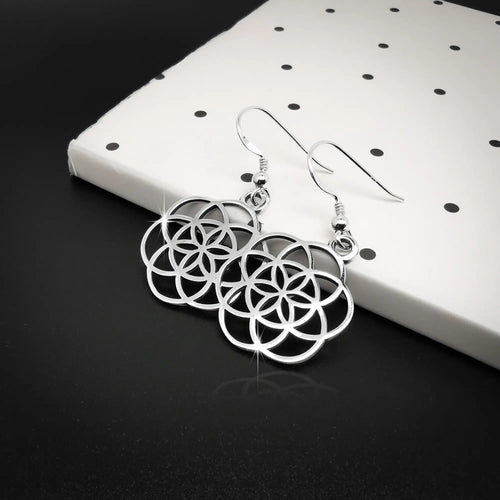 Aros Colgantes Flor de la Vida en Plata 925