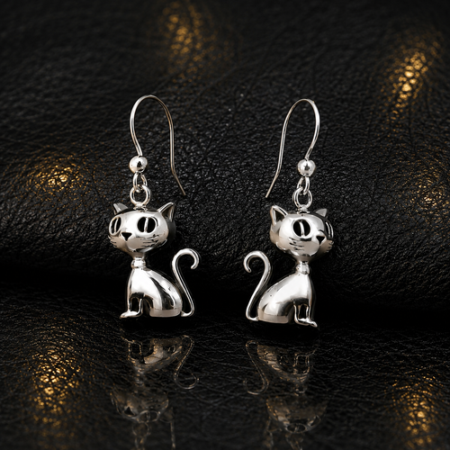 Aros Colgantes Gatos en Plata 925