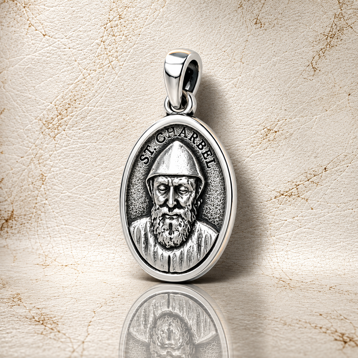 Colgante San Charbel Santo Patrono de los Enfermos Ovalado en Plata 925