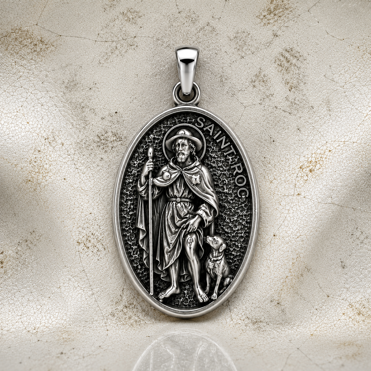 Colgante Medalla de San Roque y su Perro en Plata 925