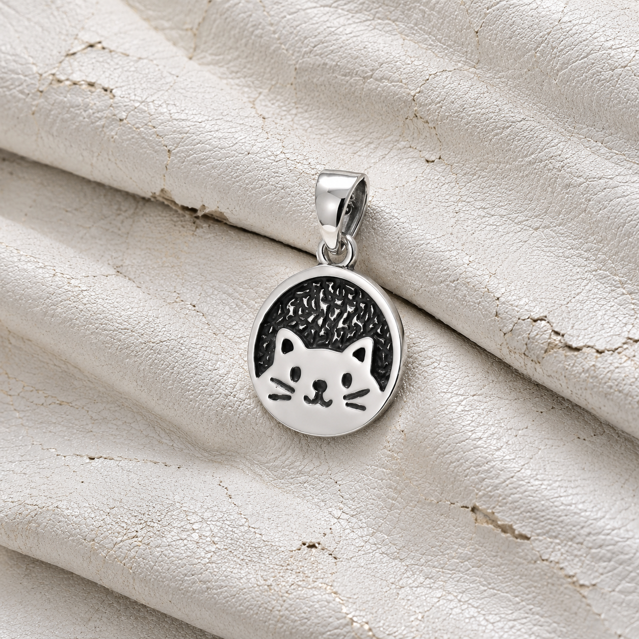 Colgante Placa Gato 13,5mm en Plata 925