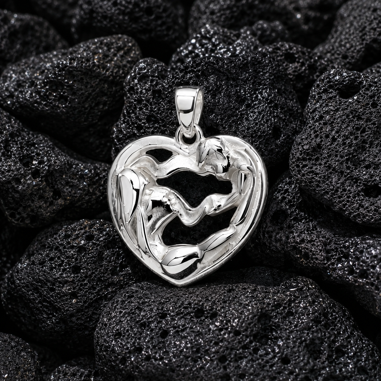 Colgante Mamá e Hijo en Corazón Calado Plata 925