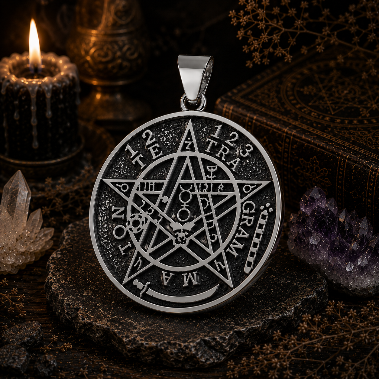 Colgante Tetragramatón Envejecido / Oxidado Plata 925