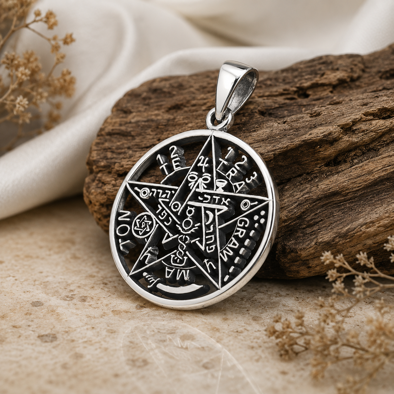 Colgante Tetragramatón con Circonia Central Plata 925