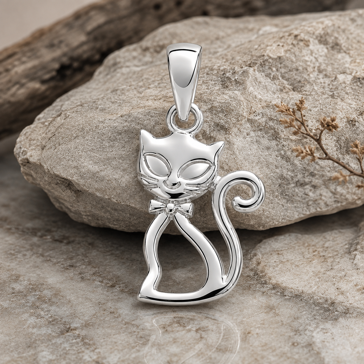 Colgante Gato con Moño en Plata 925