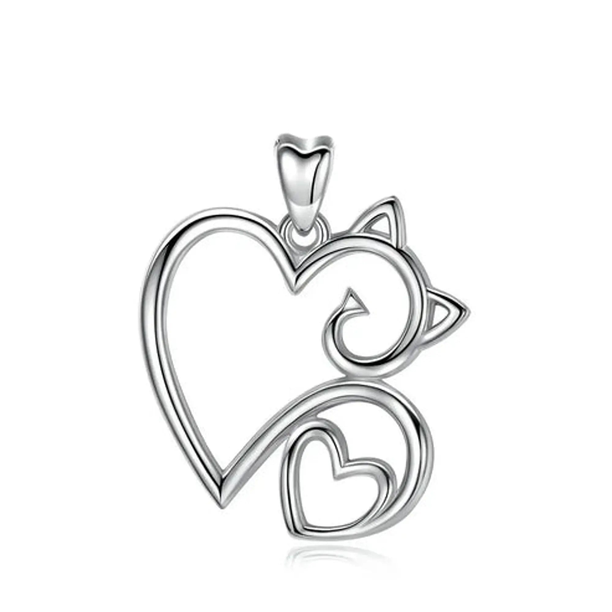 Colgante Gato con Corazón en Plata de Ley 925