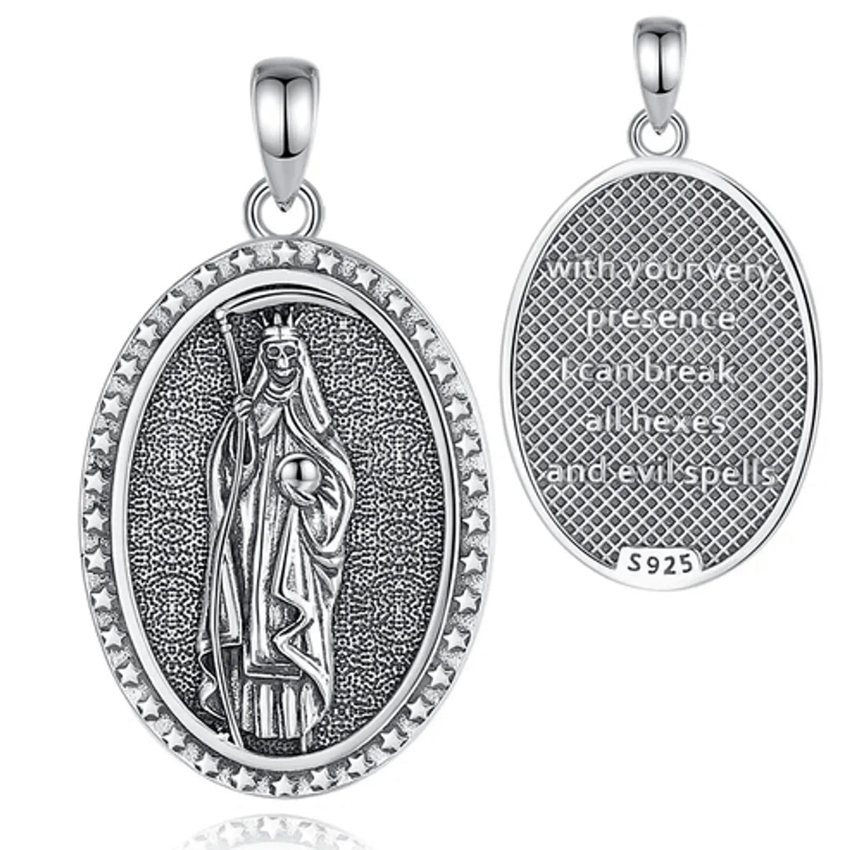 Colgante Medalla Santa Muerte Ovalada en Plata 925