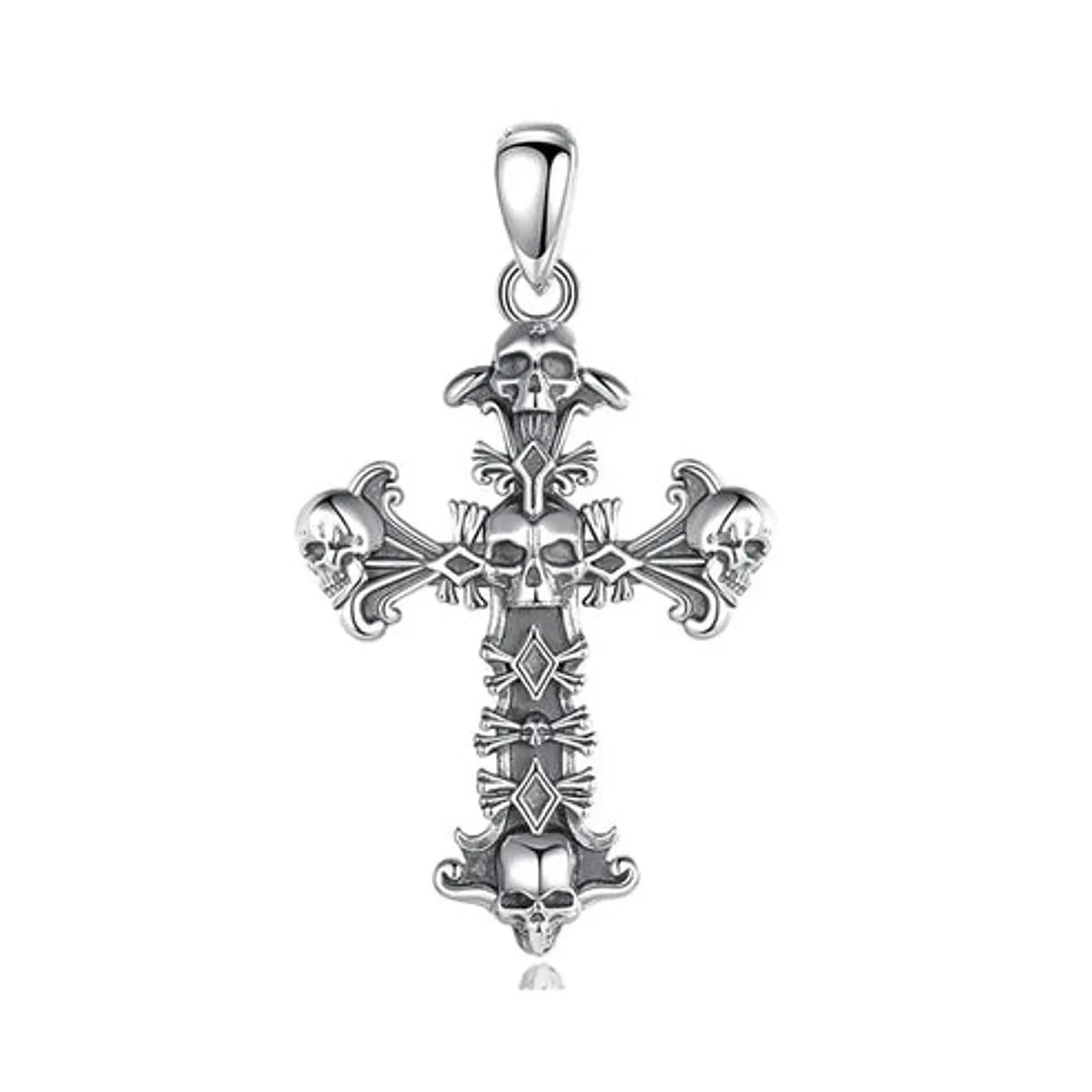 Colgante Cruz Gótica con Calavera en Plata 925