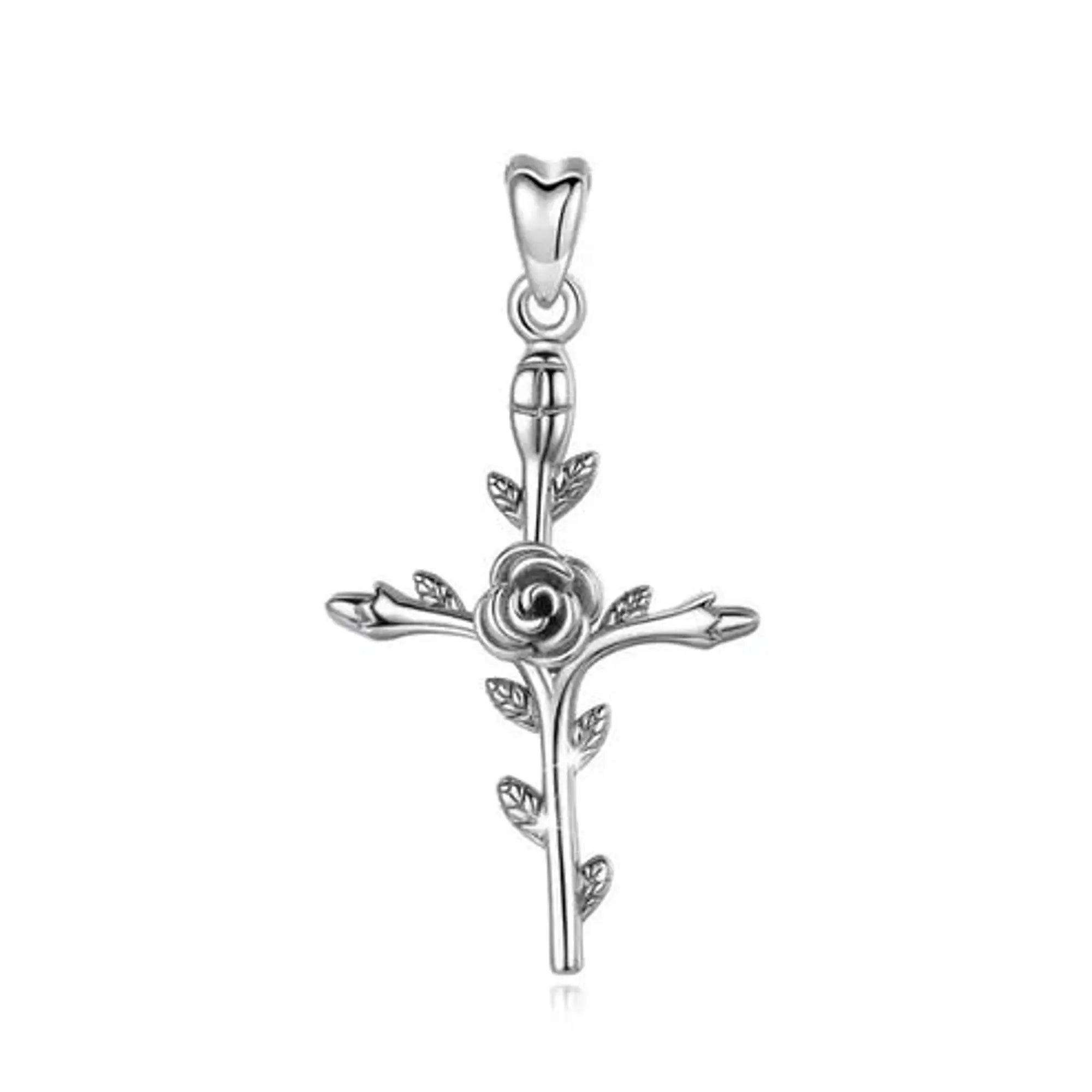 Colgante Cruz de Rosa en Plata 925