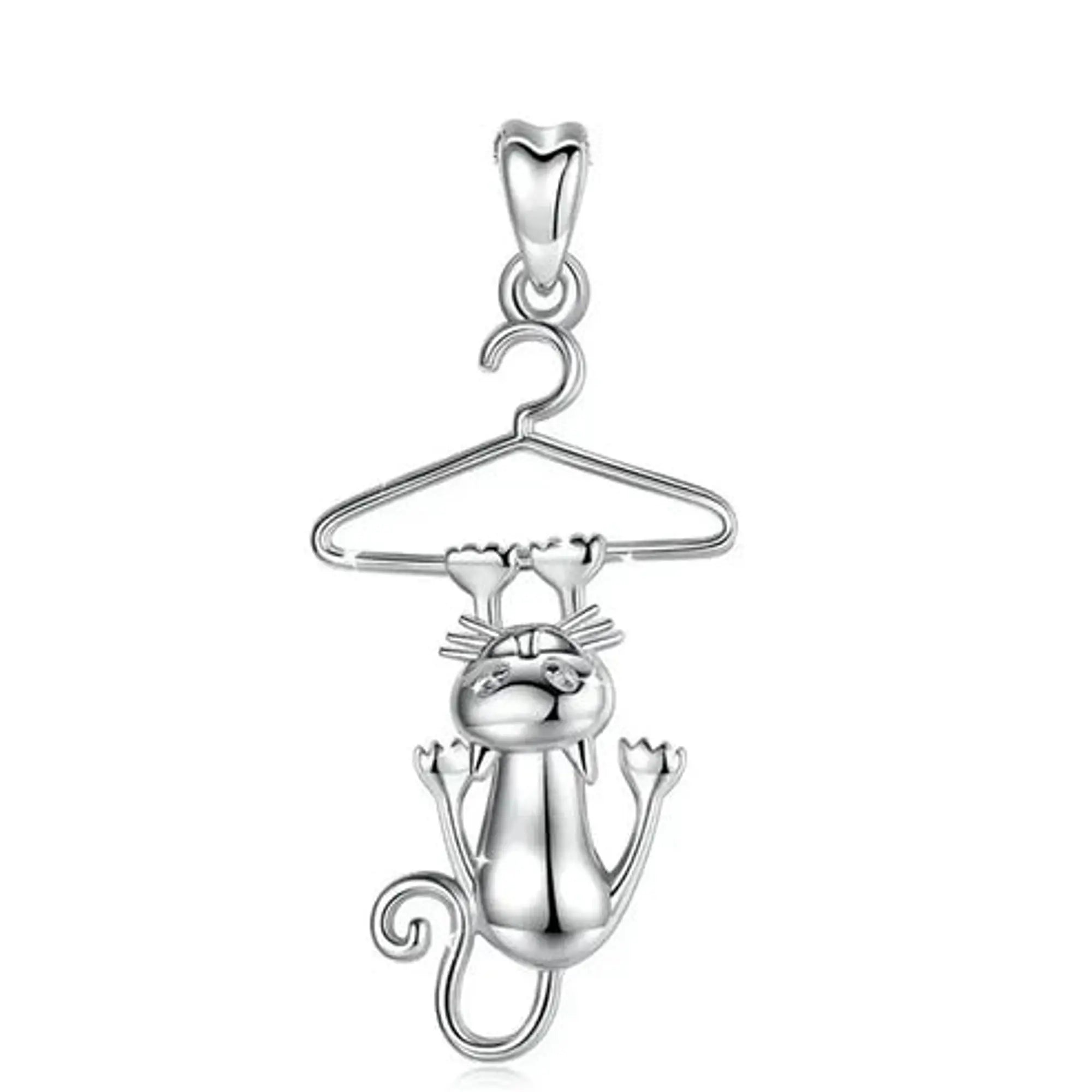 Colgante Gato Colgado en Percha en Plata 925