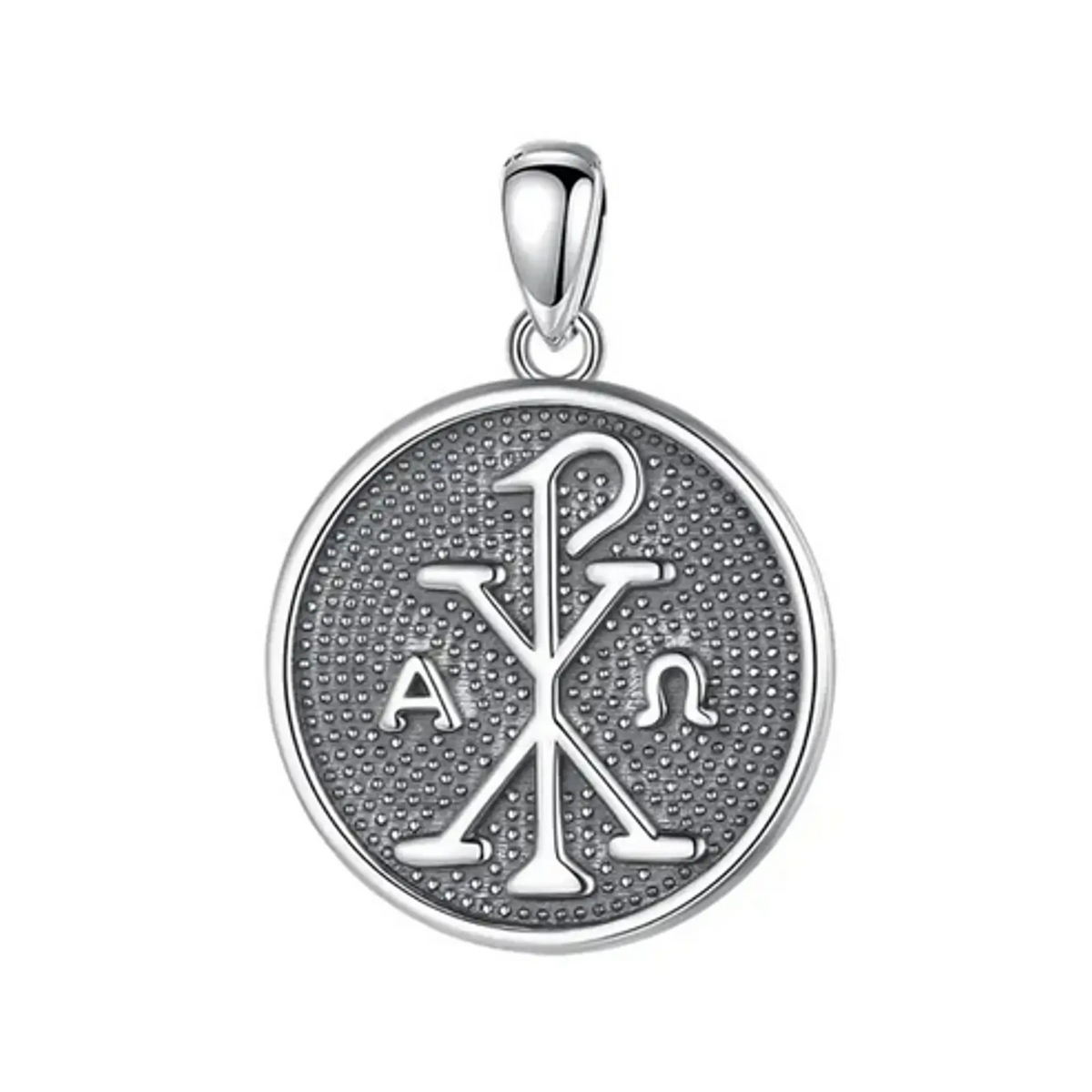 Colgante Medalla Crismón Chi-Rho Alfa y Omega en Plata 925