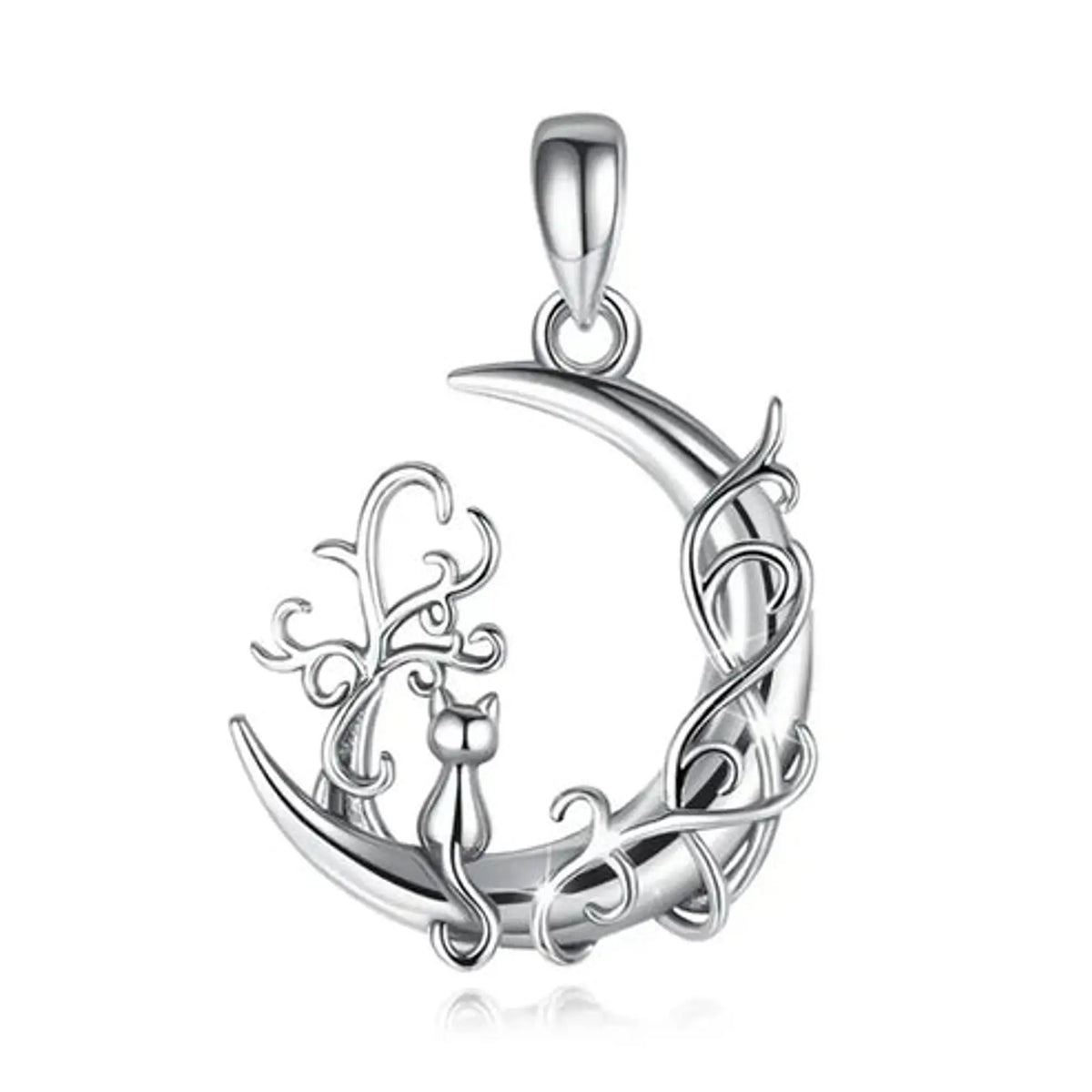 Colgante Media Luna Creciente con Gato Sentado Plata 925