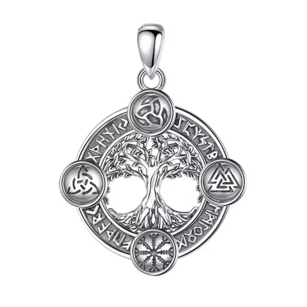 Colgante Árbol de la Vida Yggdrasil con Runas y Valknut en Plata 925