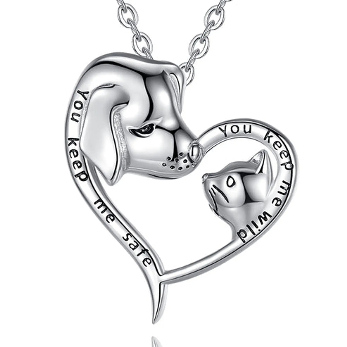 Colgante Perro y Gato en Corazón en Plata 925